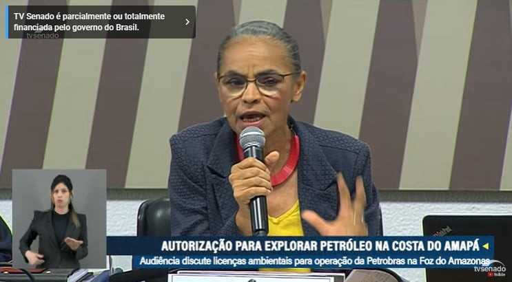 Marina Silva fala à Comissão de Infraestrutura do Senado. Foto: Reprodução