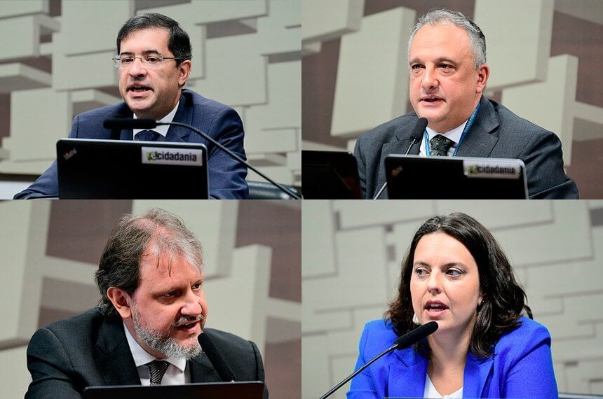 Os indicados para o Cade: José Levi, Carlos Jacques, Diogo Thomson e Camila Cabral Pires foram aprovados pela CAE do Senado nesta terça-feira (12). Foto: Agência Senado