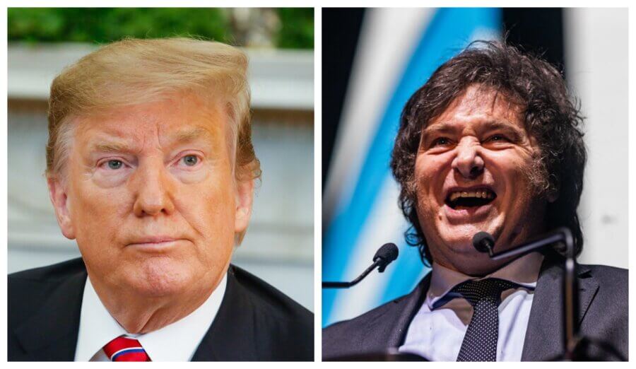 Donald Trump e Javier Milei: a eventual volta ao poder do primeiro pode criar complicações para o Brasil em relação ao segundo, novo presidente da Argentina. Foto: PR/Mídia Ninja