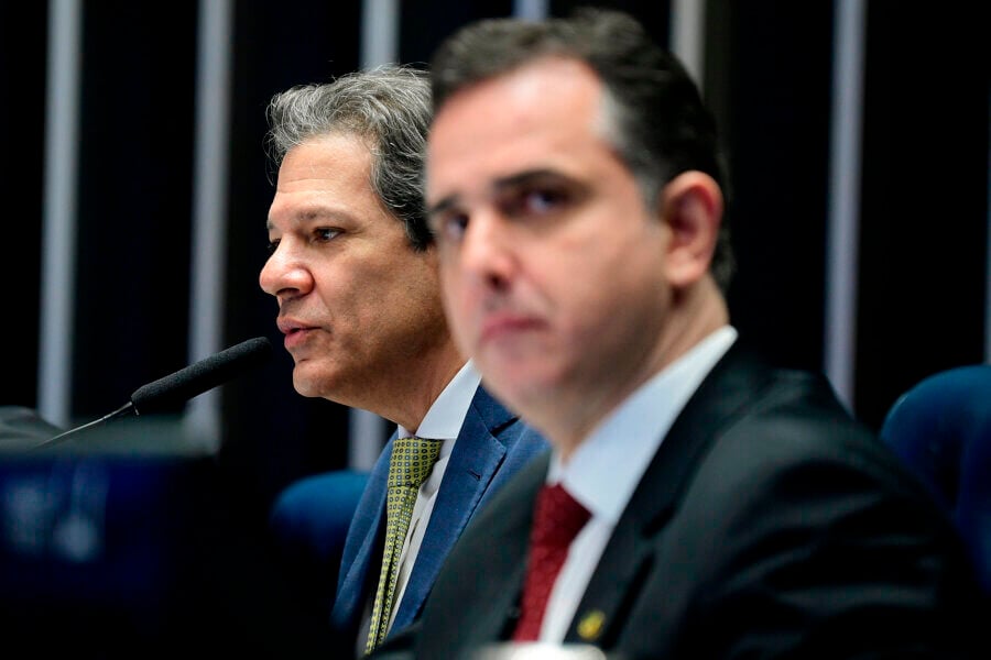 Frentes parlamentares ligadas aos setores comercial e produtivo cobram que Rodrigo Pacheco devolva MP da reoneração da folha de pagamento, apresentada por Fernando Haddad. Foto: Pedro França/Agência Senado