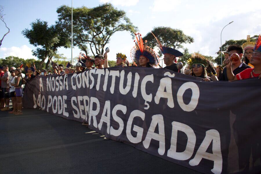 Manifestação indígena na 18ª edição do Acampamento Terra Livre (ATL), em 2022. Foto: Maiara Dourado/Cimi