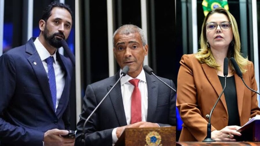 Maurício do Vôlei (PL-MG), Romário (PL-RJ) e Leila Barros (PDT-DF) são os parlamentares que já conquistaram medalhas nas Olimpíadas. Foto: Reprodução/Agência Câmara e Agência Senado