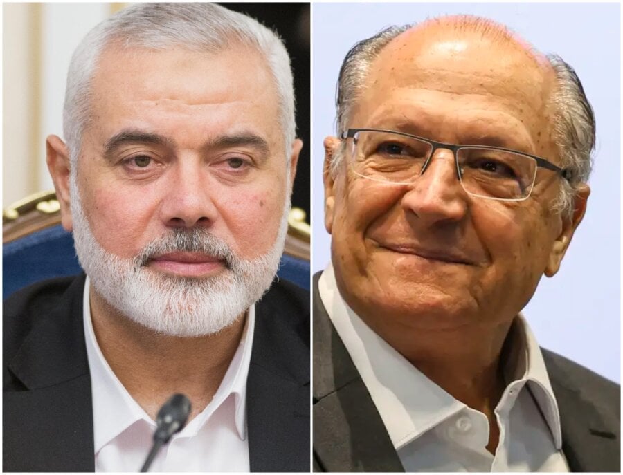 Ismail Haniyeh e Geraldo Alckmin: mesmo evento, mas não se falaram. Fotos: council.gov.ru (via Wikimedia Commons) e Marcelo Camargo/Agência Brasil