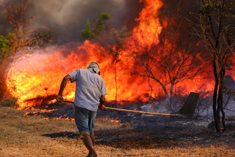 Incêndio atingiu o Parque Nacional de Brasília. Bombeiros e populares tentavam conter as chamas Foto: Fabio Rodrigues Pozzebom