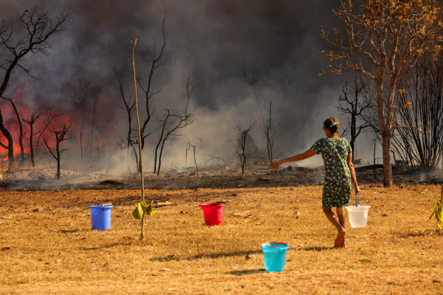 Incêndio atingiu o Parque Nacional de Brasília. Bombeiros e populares tentavam conter as chamas Foto: Fabio Rodrigues Pozzebom/Agência Brasil