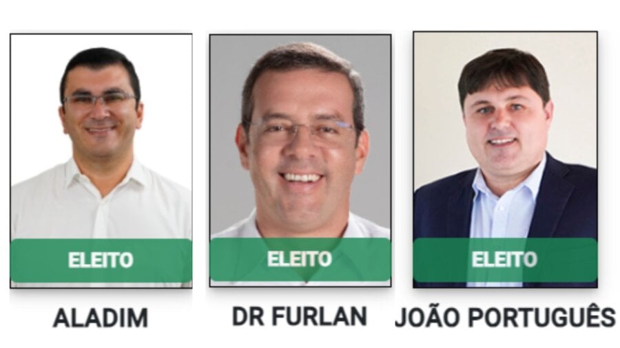 Três prefeitos eleitos que não nasceram no Brasil: Aladim (PSD), Dr. Furlan (MDB) e João Português (União). Foto: TSE