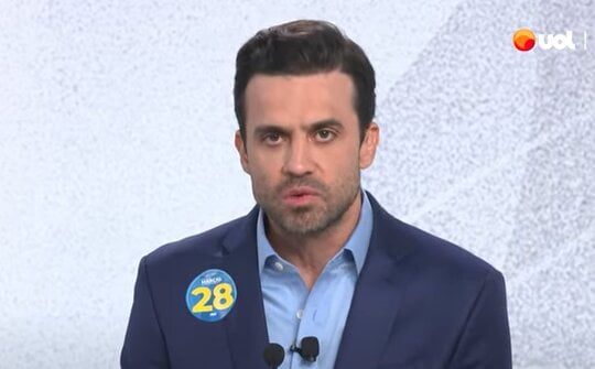 Pablo Marçal (PRTB), candidato a prefeito de São Paulo, em debate organizado pela Folha de S.Paulo com o Uol. Imagem: Reprodução/YouTube (@Uol)