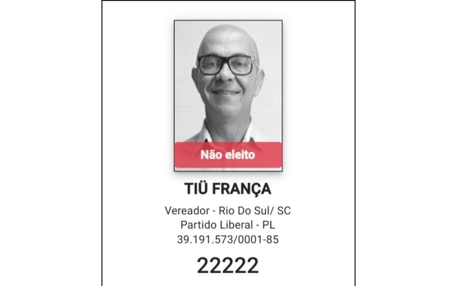 Retrato de Francisco Wanderley em página do TSE. Candidato concorreu a vereador pelo PL em 2020, com o nome de urna 