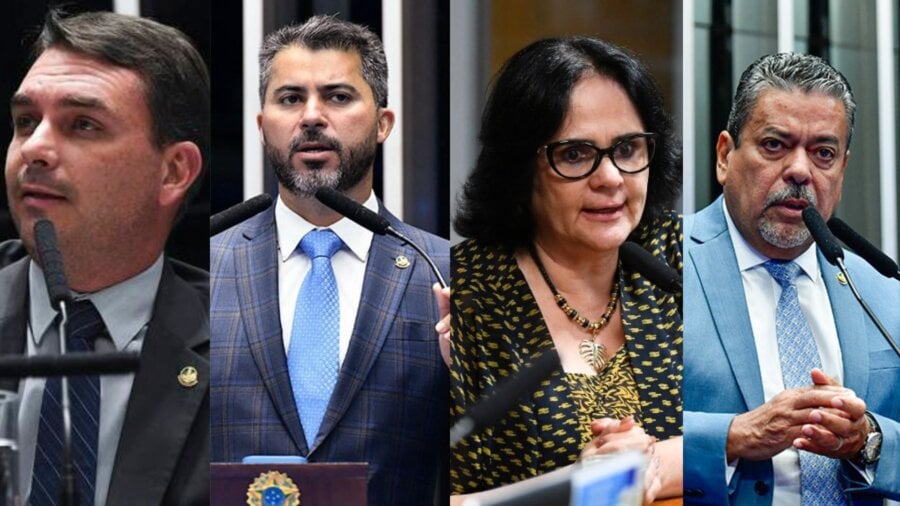 Senadores Flávio Bolsonaro, Marcos Rogério, Damares Alves e Dr. Hiran são figuras da oposição que devem presidir comissões do Senado. Foto: Reprodução