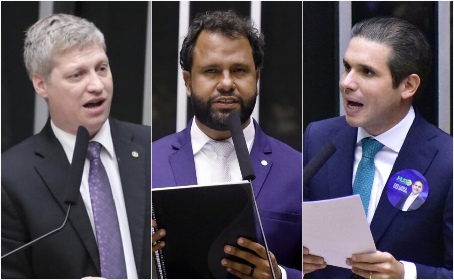 Os deputados Marcel Van Hattem (Novo-RS), Pastor Henrique Vieira (Psol-RJ) e Hugo Motta (Republicanos-PB). Fotos: Bruno Spada, Mário Agra e Zeca Ribeiro/Câmara dos Deputados