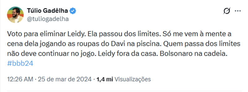 Publicação do deputado Túlio Gadêlha. 