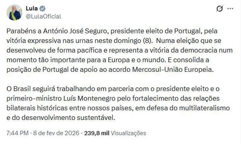 Publicação do presidente Luiz Inácio Lula da Silva 