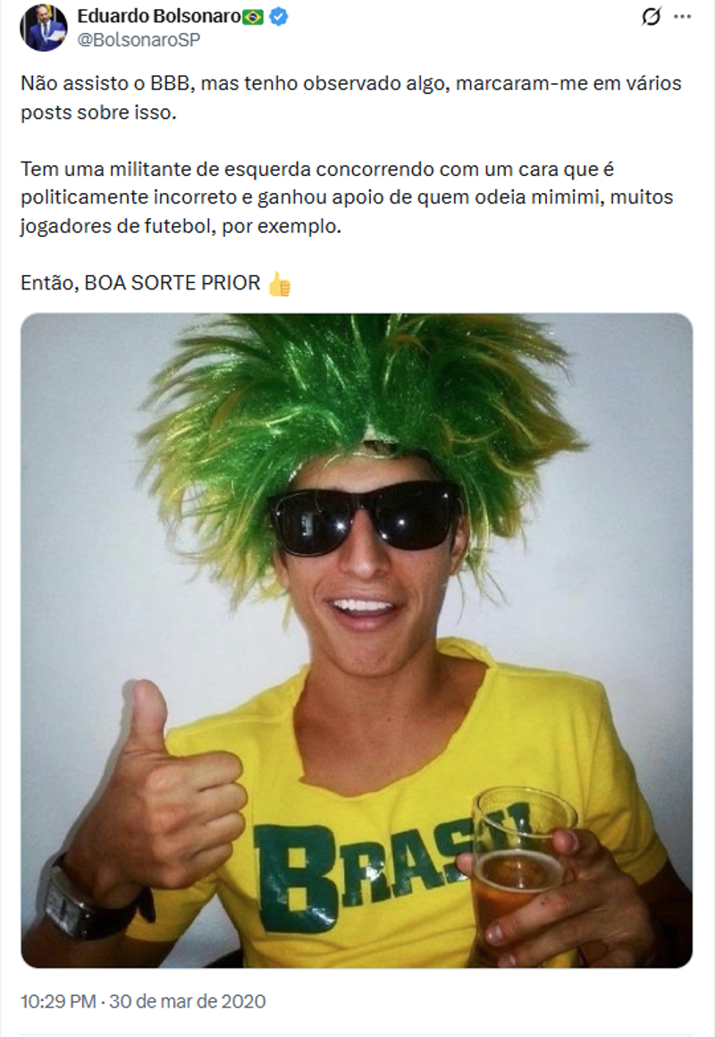 Publicação do ex-deputado Eduardo Bolsonaro. 