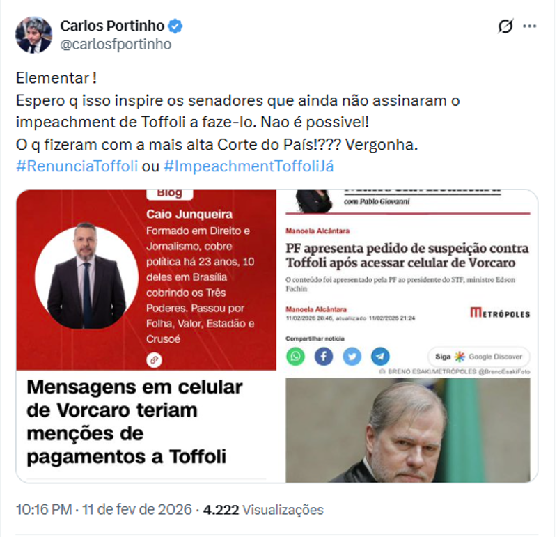 Publicação do senador Carlos Portinho. 