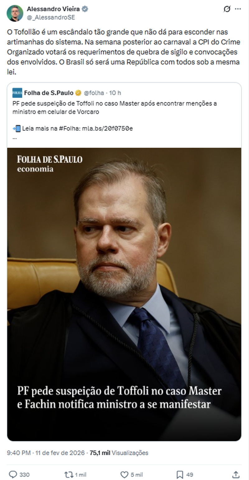 Publicação do senador Alessandro Vieira. 