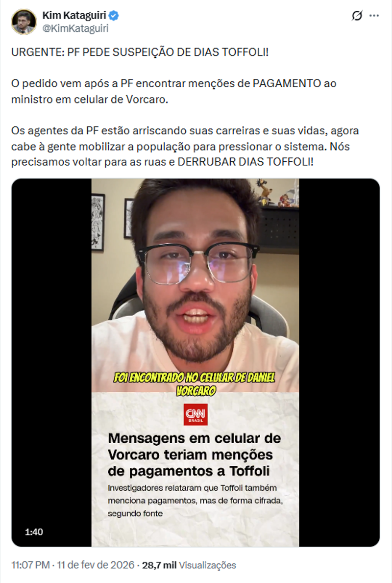 Publicação do deputado Kim Kataguiri. 