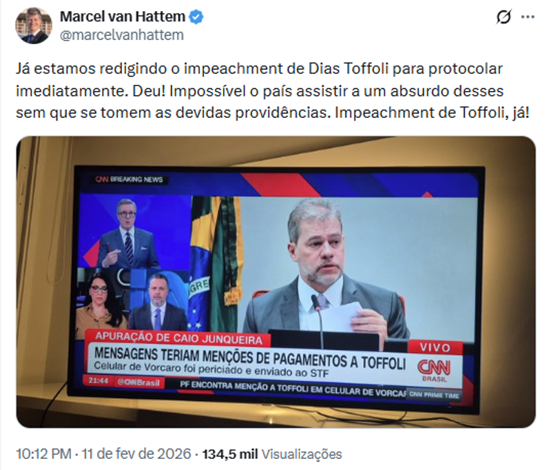 Publicação do deputado Marcel van Hattem.