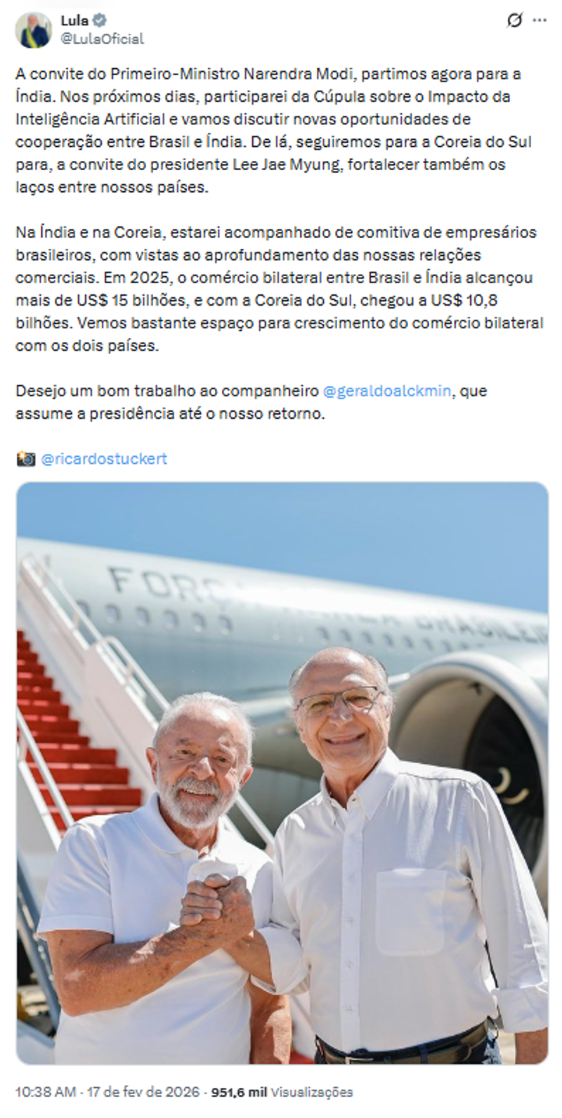Publicação do presidente Luiz Inácio Lula da Silva. 