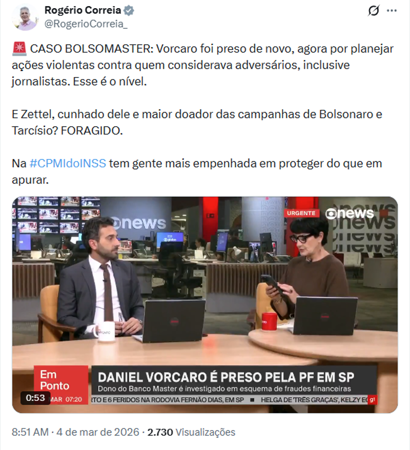 Publicação do deputado Rogério Correia. 