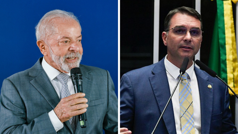 Lula e Flávio Bolsonaro aparecem tecnicamente empatados no segundo turno. 