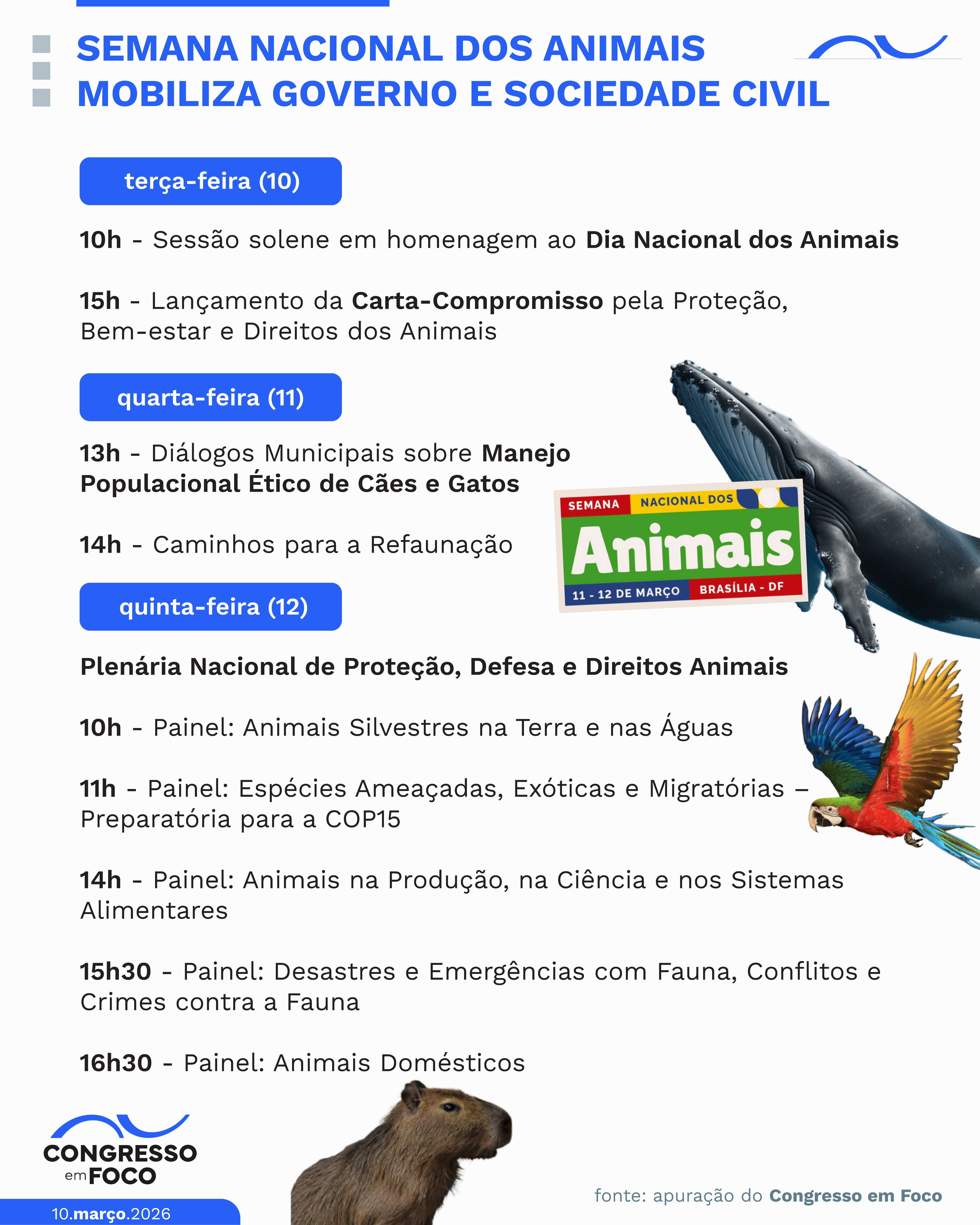 Programação reúne autoridades, especialistas e entidades para debater políticas de proteção e bem-estar animal no país.
