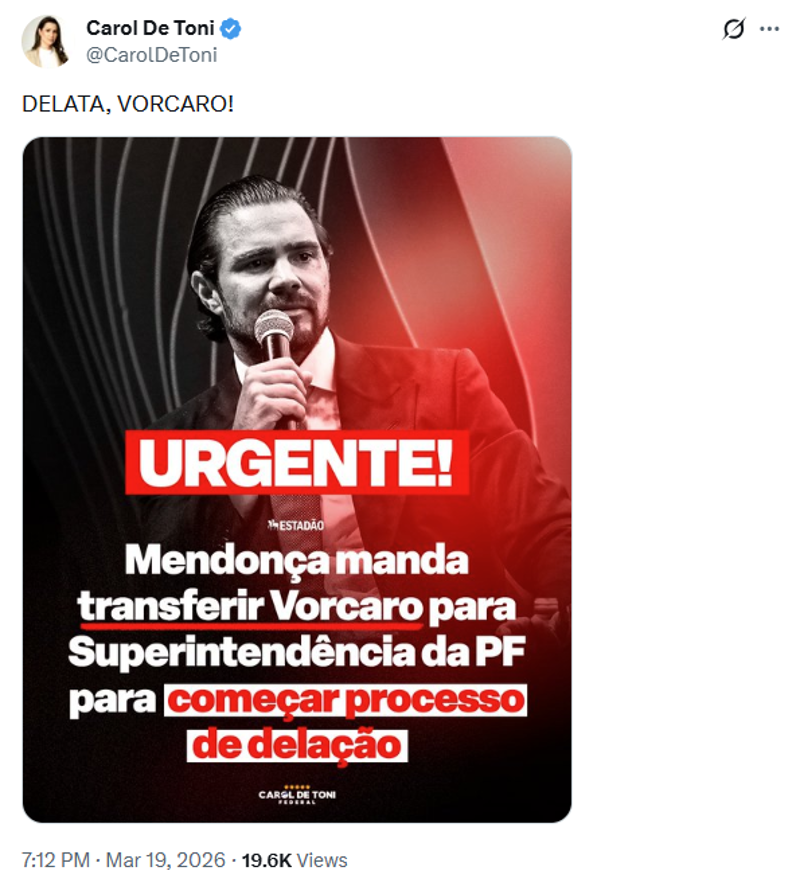 Publicação da deputada Caroline de Toni.