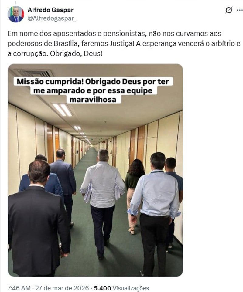 Publicação do deputado Alfredo Gaspar.