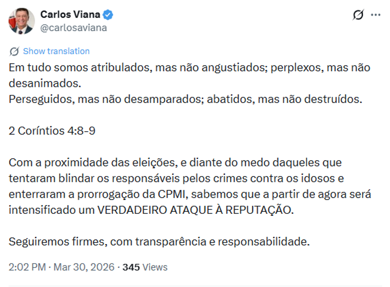 Publicação do senador no X.