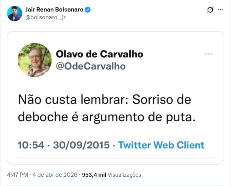 Resposta de Renan Bolsonaro.