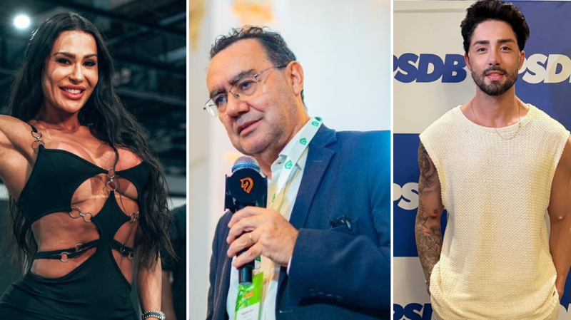 Da esquerda para a direita, a influenciadora Gracyanne Barbosa, o escritor Augusto Cury e o influenciador Rico Melquiades.