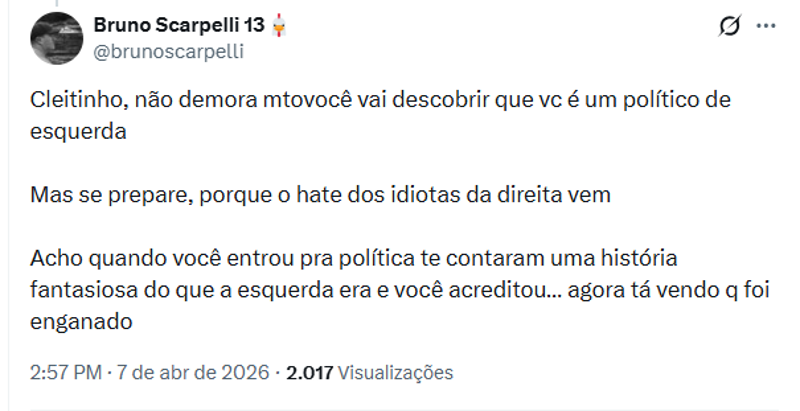Resposta de internauta ao post do senador Cleitinho.