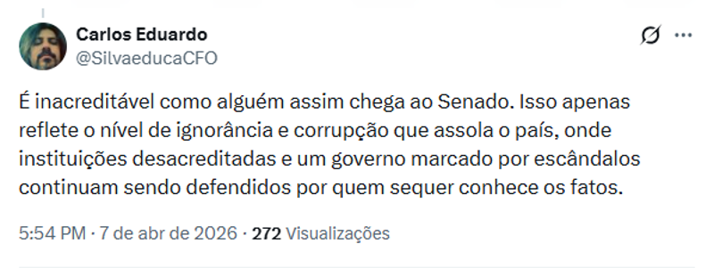 A postagem gerou algumas reações negativas.
