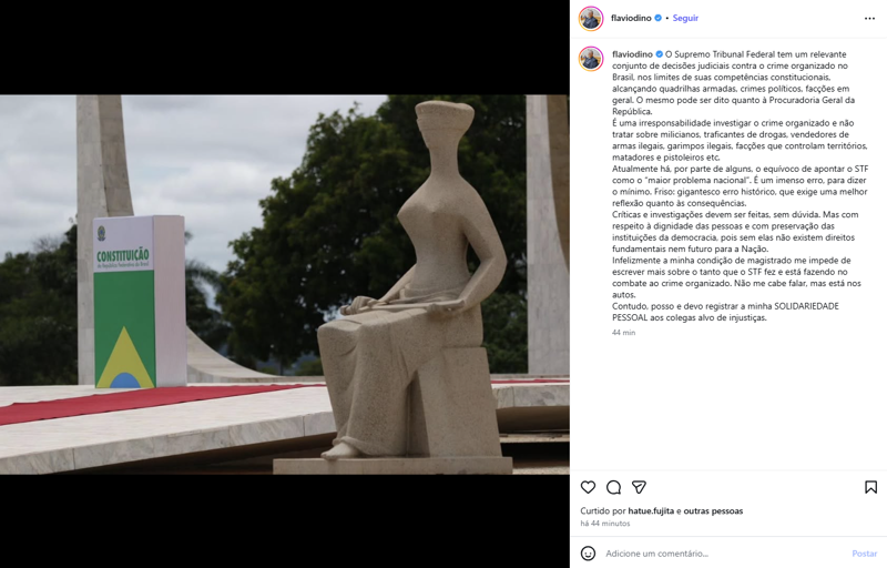 Dino reagiu ao pedido de indiciamento proposto pelo senador Alessandro Vieira contra os ministros Alexandre de Moraes, Dias Toffoli e Gilmar Mendes.