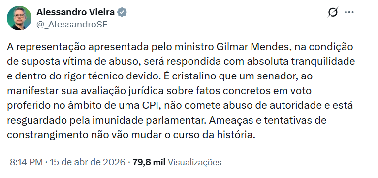 Senador rebate Gilmar Mendes.