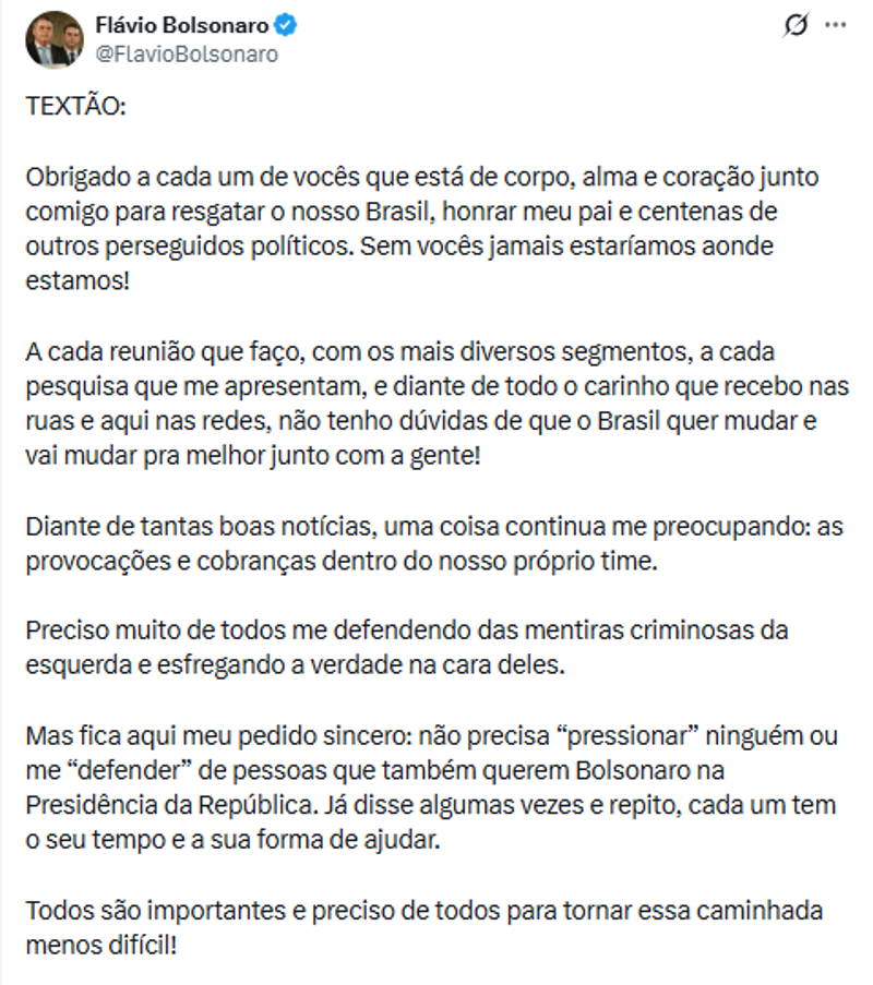 Tuite de Flávio Bolsonaro.