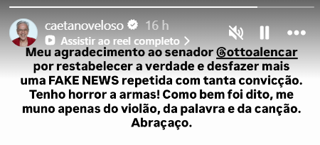 Caetano Veloso agradece a Otto Alencar após correção a fala de Márcio Bittar durante sabatina de Jorge Messias na CCJ do Senado.