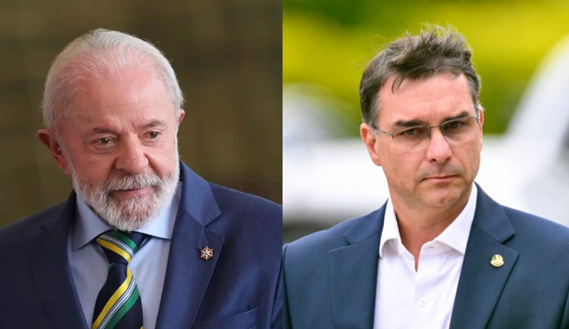 Lula lidera no 1º turno, e Flávio Bolsonaro aparece em segundo, concentrando votos da direita.