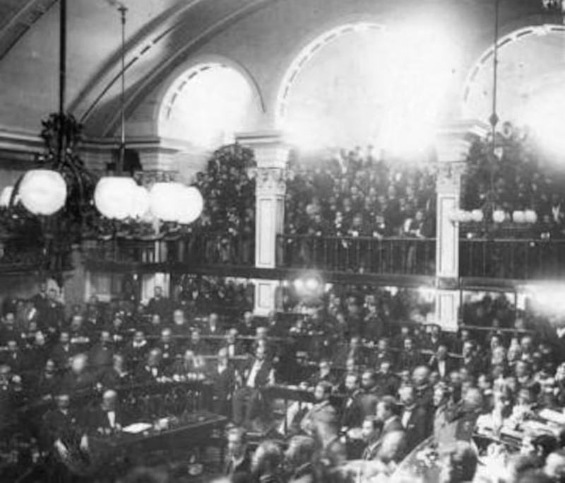 Registro histórico da sessão do Senado que aprovou a Lei Áurea.