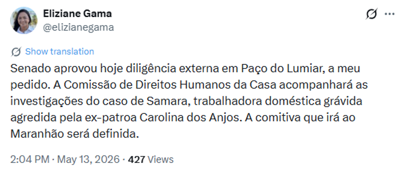 Senadora solicita comitiva externa para investigar caso de doméstica agredida.