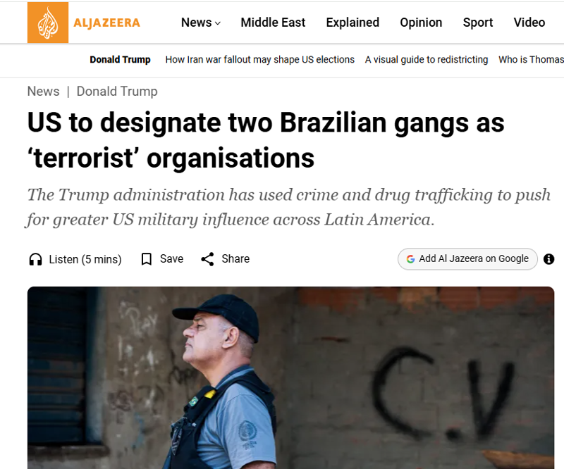 Al Jazeera também destacou a decisão do governo Trump em relação ao Brasil.