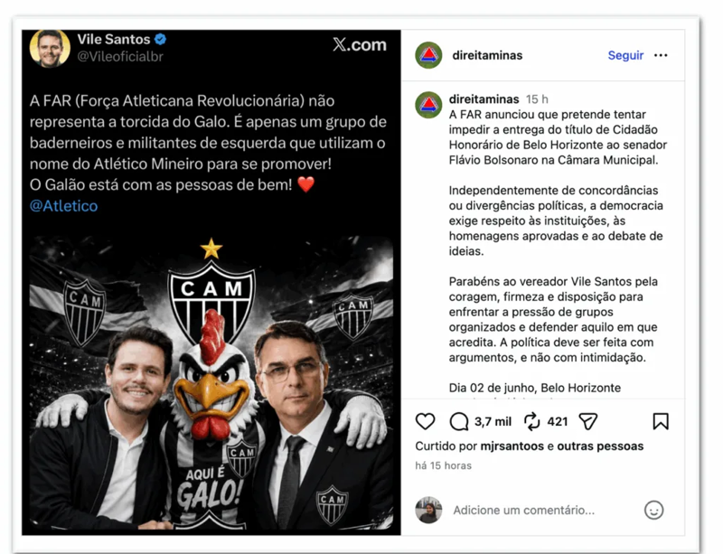 Aliados do senador classificaram o protesto como uma tentativa de politizar o ambiente esportivo.