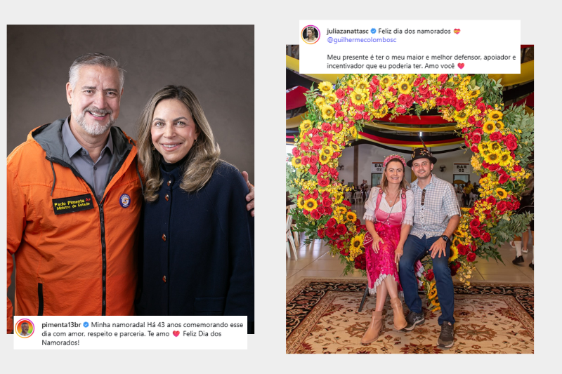 Publicações de Paulo Pimenta e Julia Zanatta no Instagram.