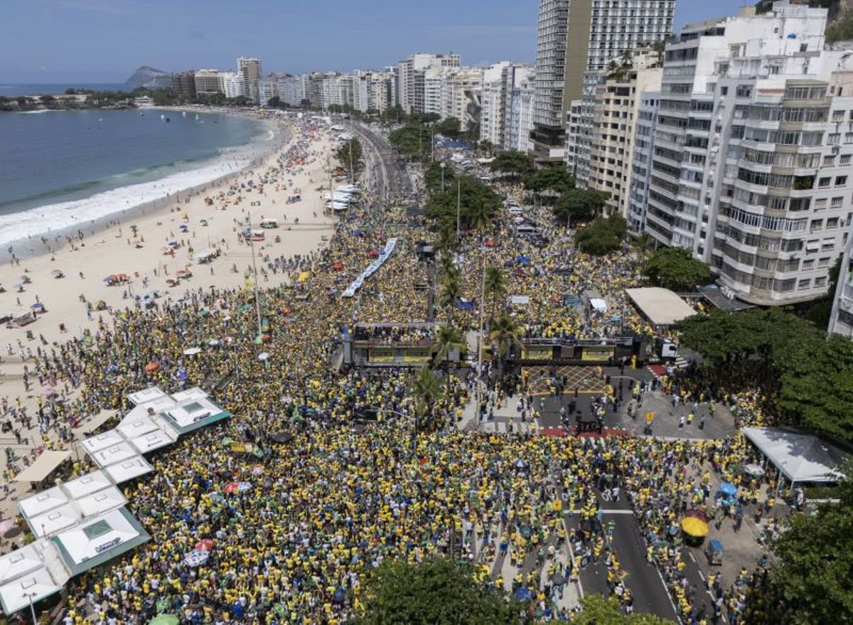 Vista de cima do ató pró-Bolsonaro na orla de Copacabana, no Rio de Janeiro