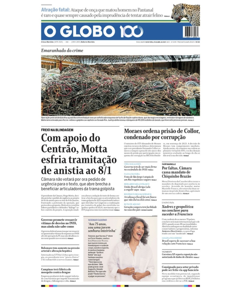Capa do jornal nesta sexta-feira (25)