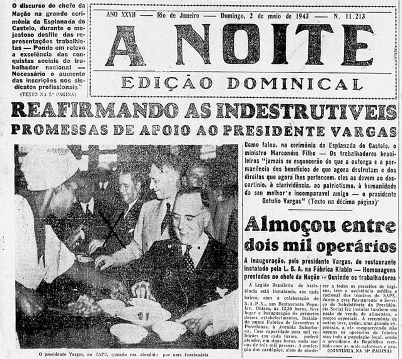 Capa do jornal A Noite de 2 de maio de 1943