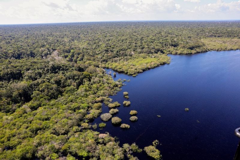 Vista aérea do Rio Negro, na Amazônia.