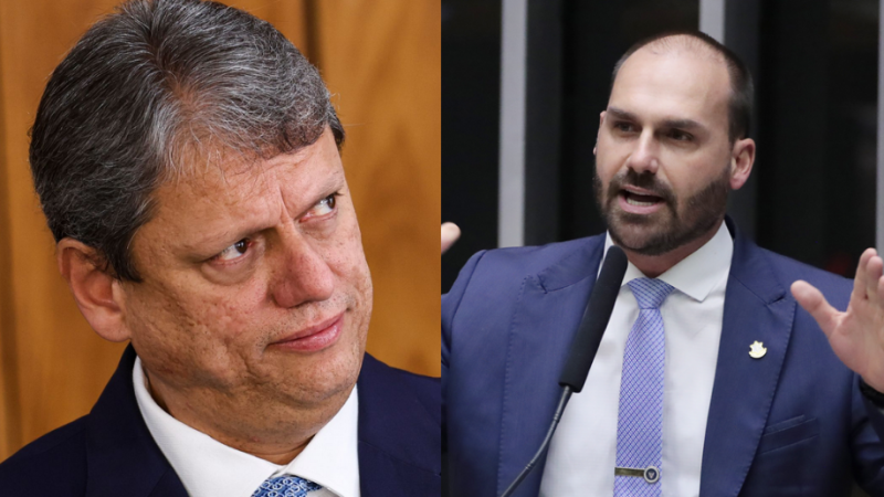 Tarcísio retorna à mira de Eduardo Bolsonaro após tentativa do pai de colocar panos quentes na relação.