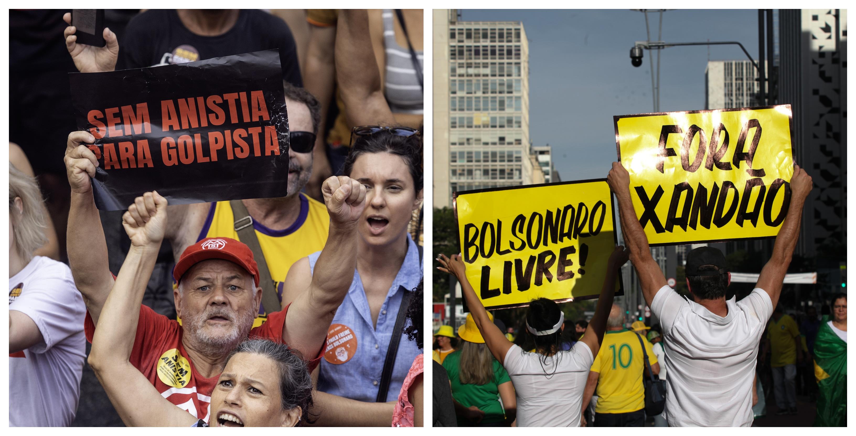 Atos deste domingo vão opor defensores e críticos da anistia para acusados de tentativa de golpe.