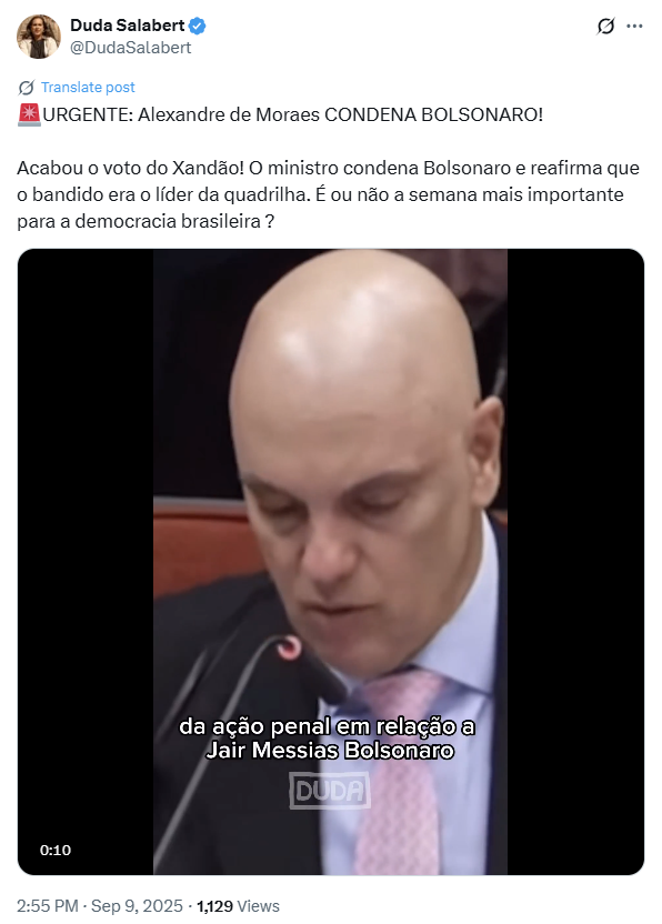 Reação da deputada Duda Salabert após voto de Moraes.