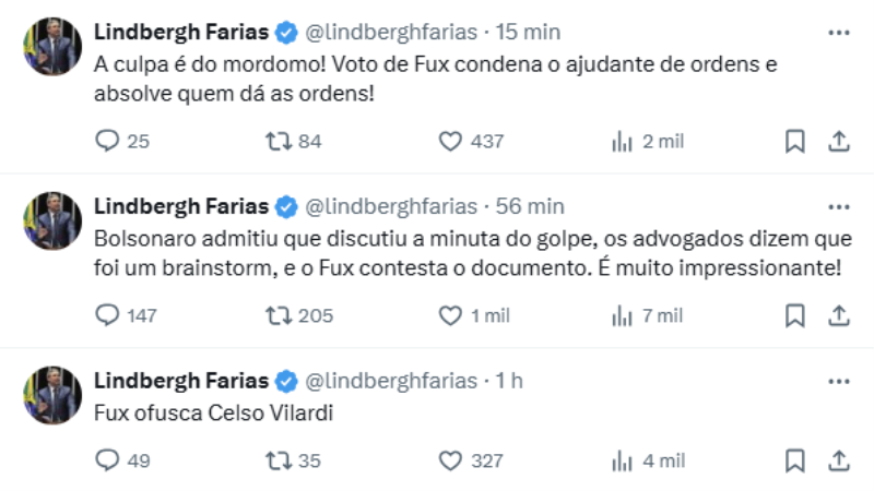 Manifestação do deputado Lindbergh Farias no X.